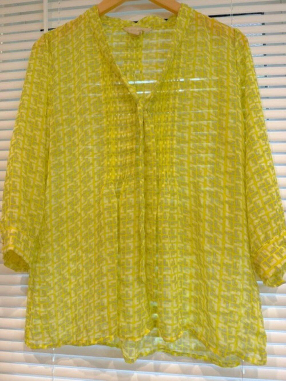 Banana Republic Yellow Gray Sheer Top Size PL